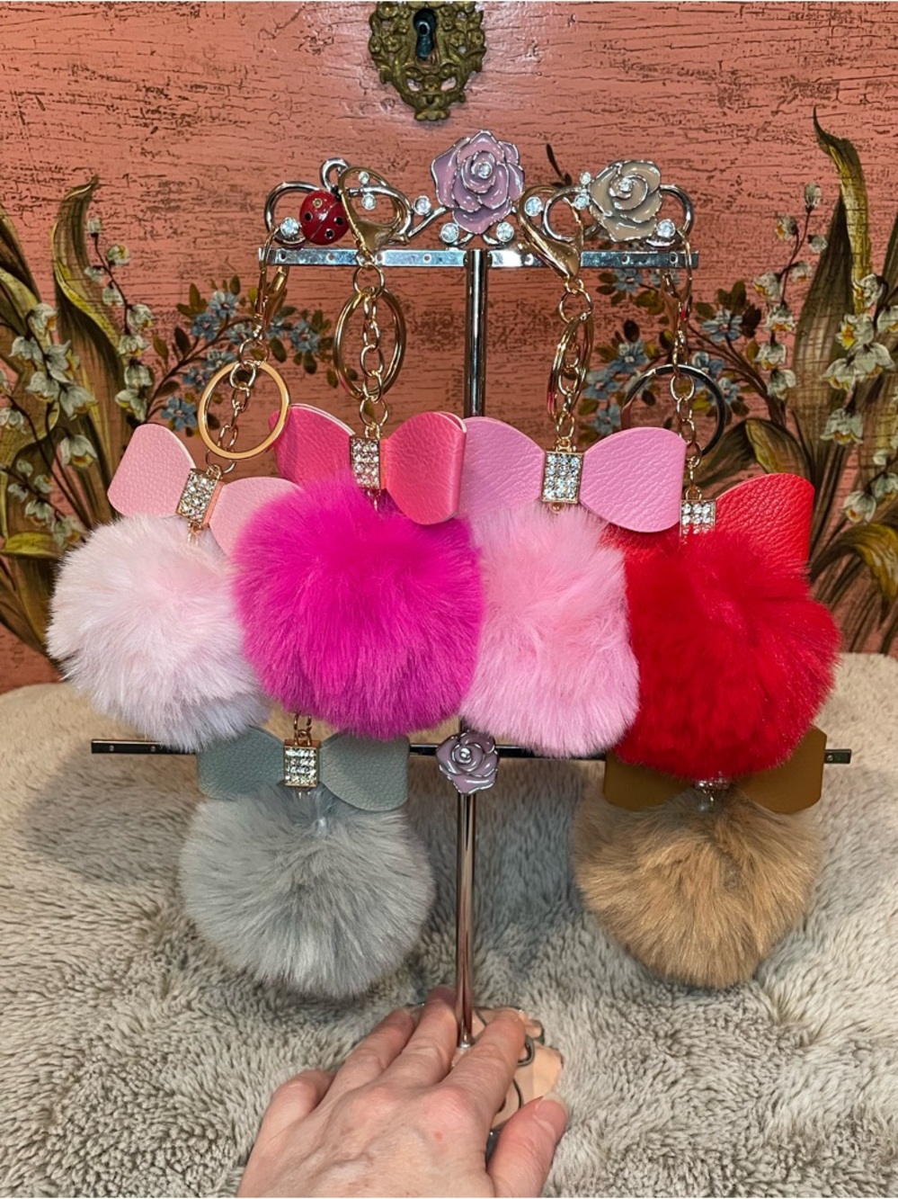 Pom Pom Bow Keychain Charm - Choose your Color!